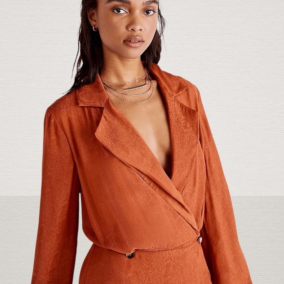 FREE PEOPLE NWT Simone Long Sleeve Blazer/Wrap-Style MiniDress-Cinnamon/LG - Picture 5 of 15